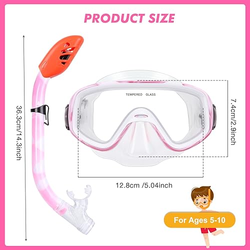 Miniatura 6 de Juego de esnórquel para niños, máscara de buceo antivaho para niños, gafas de natación, equipo de esnórquel con parte superior seca, paquetes de
