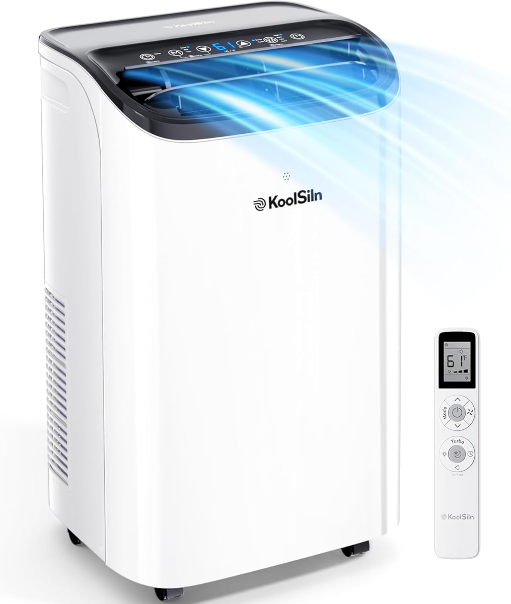 14,000 BTU Portable Air Conditioner Cools Up to 700 Sq.Ft, Auto-Evaporation Low Noise Portable AC Unit with Remote Control Fits for Large Room, Office, Garage, White