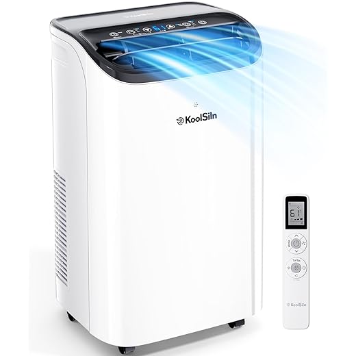 14,000 BTU Portable Air Conditioner Cools Up to 700 Sq.Ft, Auto-Evaporation Low Noise Portable AC Unit with Remote Control Fits for Large Room, Office, Garage, White
