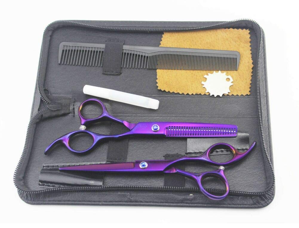 Forbici da Taglio di Capelli Viola del Barbiere con Custodia, Set di Forbici da Parrucchiere