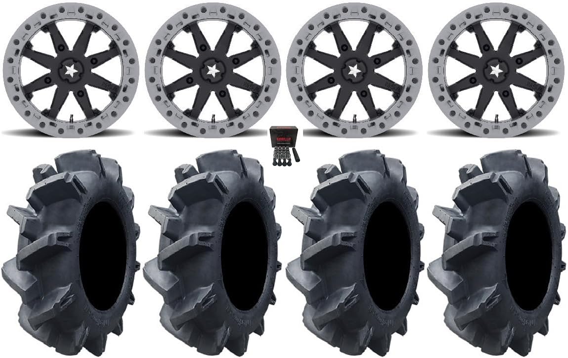 Bundle - 9 Items: MSA Lok2 Beadlock 14" ATV Wheels 30" Interforce II Tires [4x110 Bolt Pattern 10mmx1.25 Lug Kit]