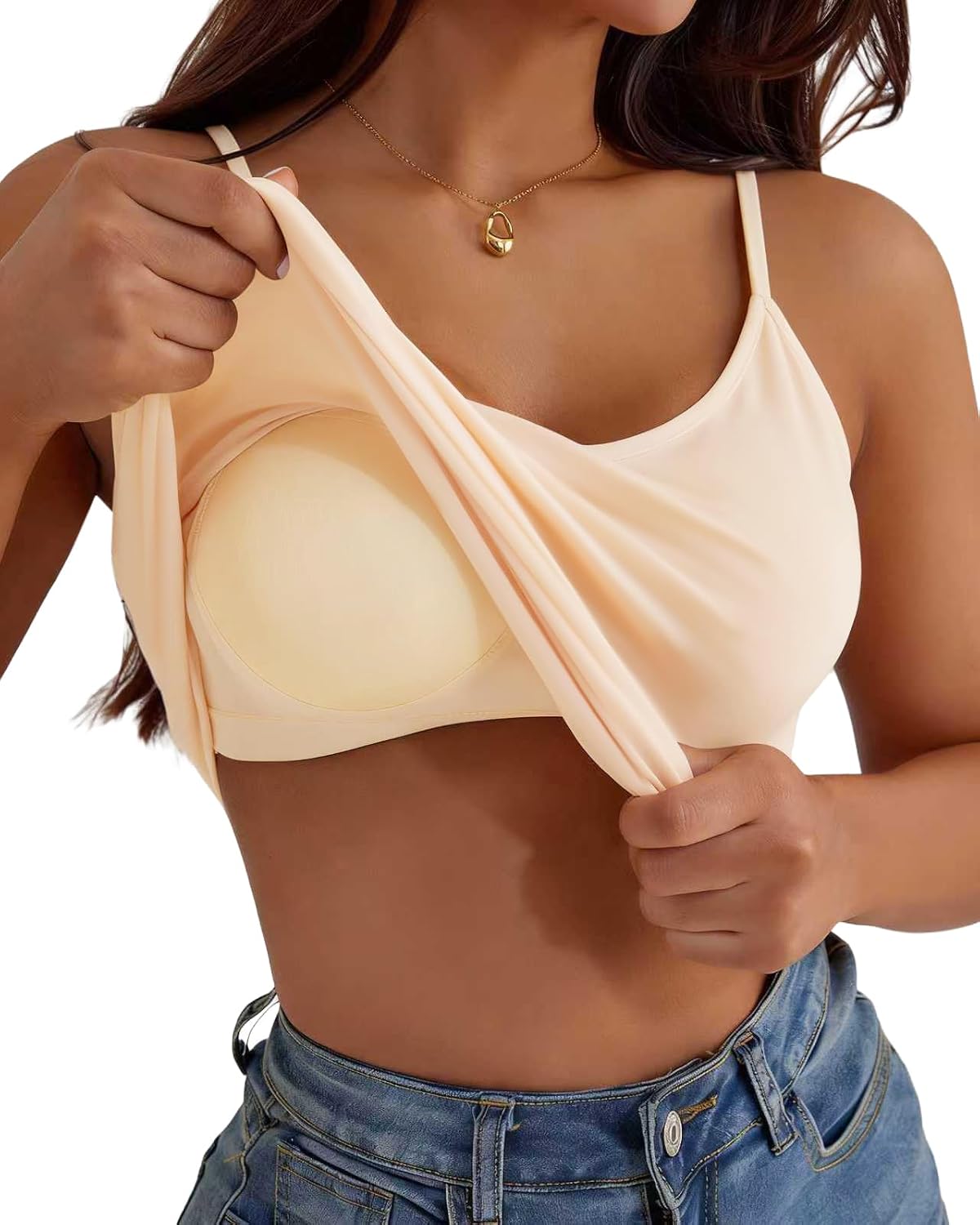 Women's Built-in Bra Tank Tops Sleeveless Casual Shirts Undershirts Fitted Cami Tank Tops