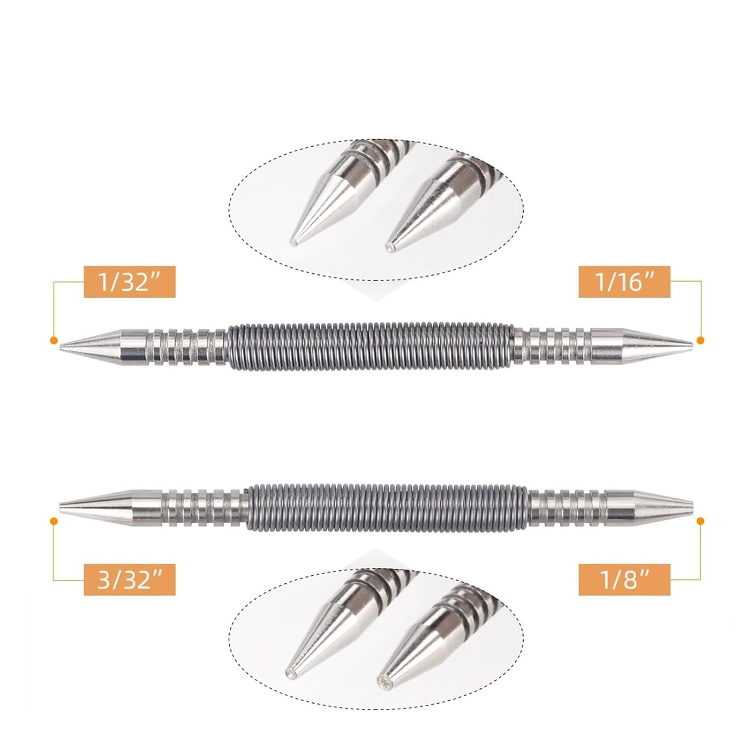 1pcs Dual Tip Head Nail Setters, Hammerless Center Pin Punch Spring Setter Set, Woodworking Drill Tool