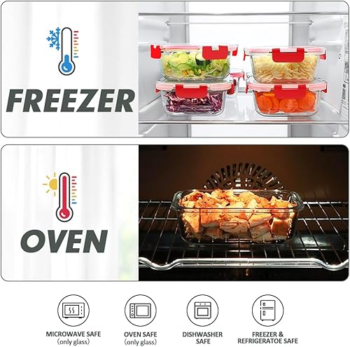 Miniatura 3 de VERONES Juego de 12 paquetes de recipientes de vidrio para almacenar alimentos, recipientes de vidrio herméticos para almuerzos, recipientes de