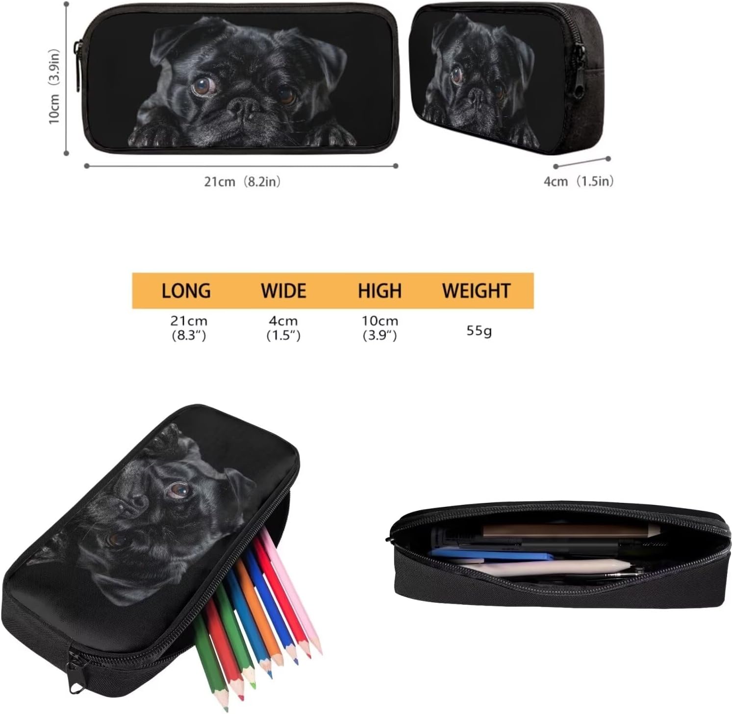 Dreaweet Black Bulldog Backpack for Boys 6-8,Kids Backpack with Lunch Box and Pencil Case,Preschool Backpack Set of 3 Black School Bag Teen Bookbags