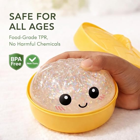 Glitter Buharda Doldurulmuş Topuz Squishy Oyuncak Vapur Kutusu, Yumuşak Yavaş Yükselme Sıkma Stres Giderici Fidget Oyuncak, Simülasyon Char Siu Bao Dekompresyon Hamur Topu Anksiyete Giderme ve