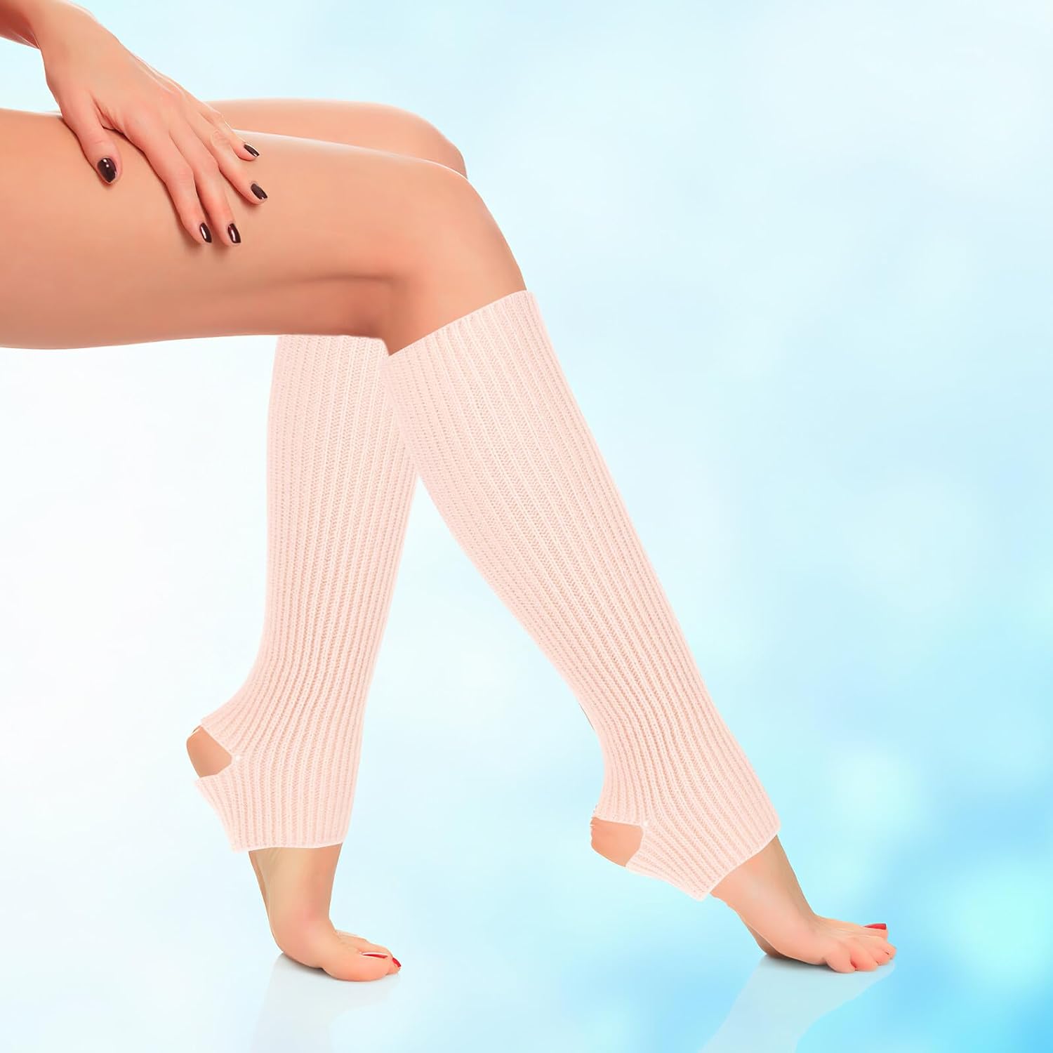VILLCASE 3 Pairs Women’s Knitted Leg Warmers for Yoga Dance Workout, Long Fleece-lined Leg Sleeve Covers in Black, Ivory, and Nude Pink for Ballet and Fitness