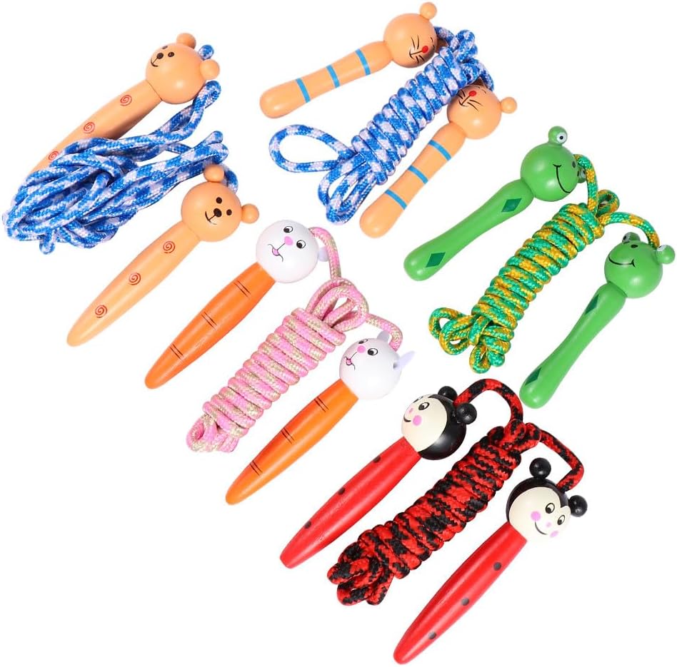 Cartoon Kids Skipping Rope 5 Piece Pack Wooden Handles for Exercise
