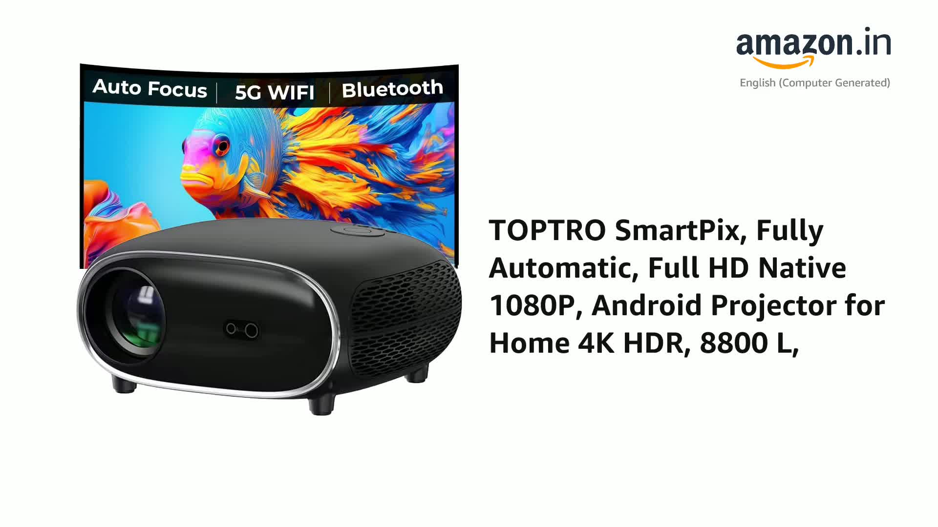 TOPTRO Free Style Projector for Home 4K Support 720p Native