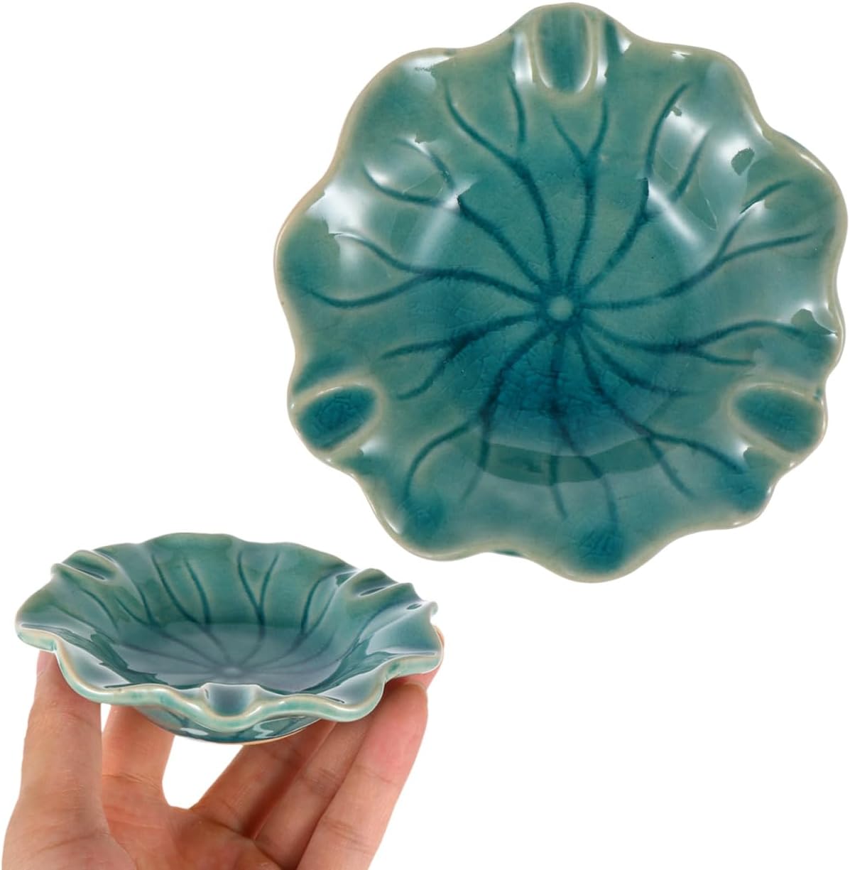 Ceramic Wax Melt Warmer Dish Replacement, Lotus Aromatherapy Oil Burner Plate, Fragrance Heating Tray for Electric Diffuser Lamp & Candle Tart Melter Blue