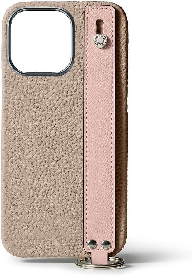 ボナペンチュラ　iPhone15 ケース　グレージュ iPhone 15 Pro) ハンドル付き バックカバーケース シュリンクレザー