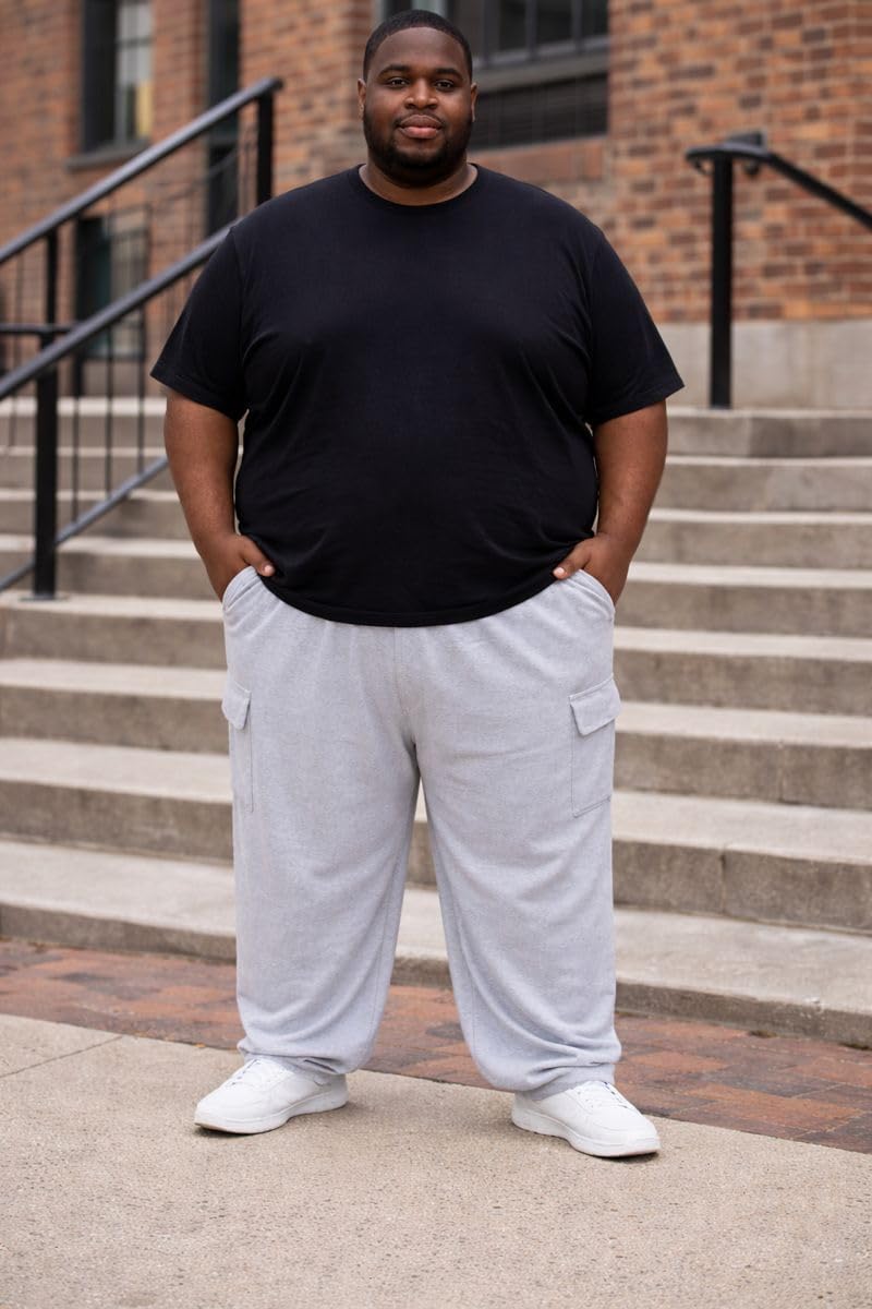 Big & Tall Fleece Cargo Lounge Pants for Men | Relaxed Fit Sweatpants with Elastic Waist & Drawcord, Casual Jogger Pants