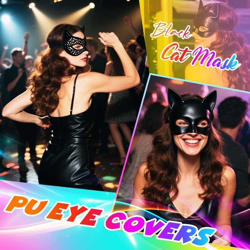 CLOACE Black Leather Masks Rivet Masquerade Party Cat Mask Party PU Eye Covers Halloween Costume Eye Accessory - Image 6