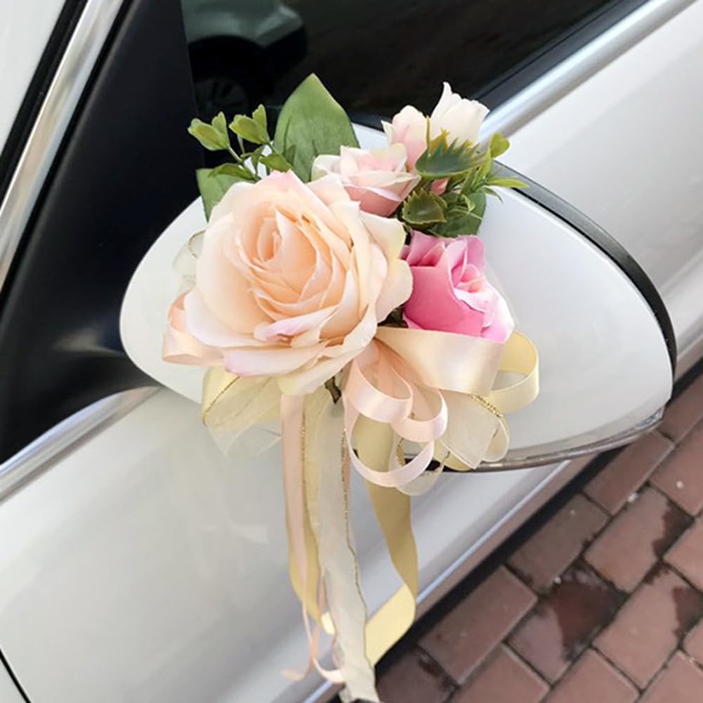 Autoschmuck Hochzeit Künstliche Blume Autoschleifen Vintage Rosen Blumenschmuck Hochzeitsdeko Autoschleifen für Hochzeitsfeier Party Schlafzimmer Türgriff Spiegel Champagner 10 Stück