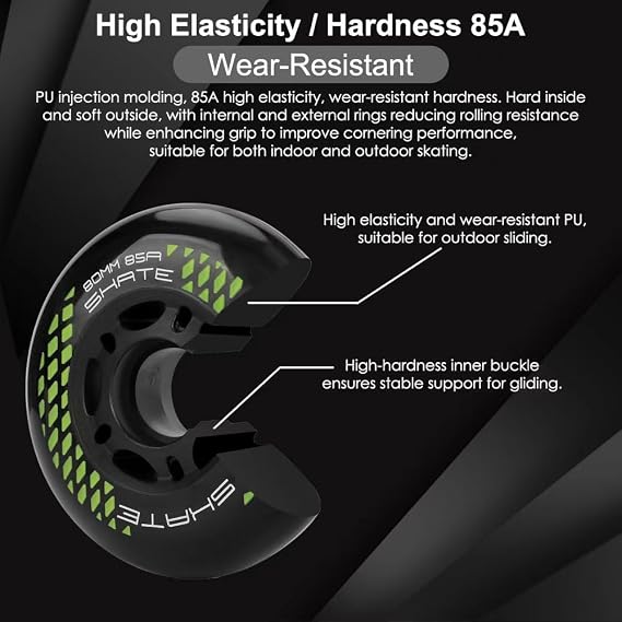 8 Pack Inline Skate Wheels 72mm, 76mm, 80mm - ABEC9 Bearing - 85A Durometer PU - Compatible with Rollerblade, Roller Derby, K2 Skate (Black, 76MM)