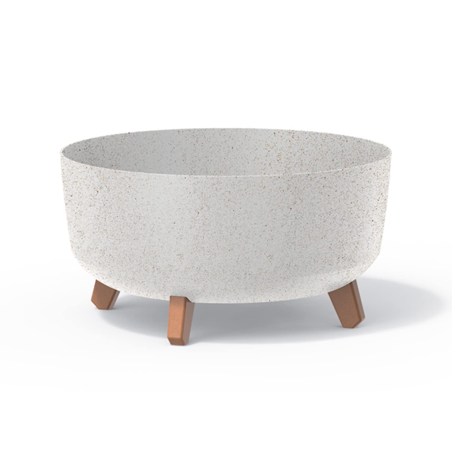 Prosperplast Gracia Low Eco Wood Flower Pot with Removable Legs Including Insert for Indoor and Outdoor Planter Round Plastic UV-Resistant (380 mm, Eco White)