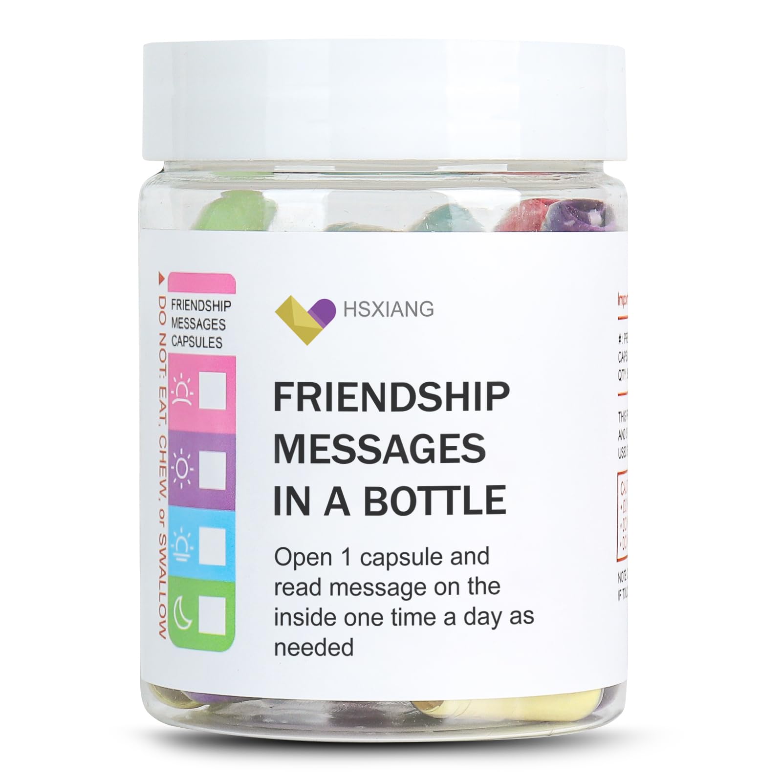 HSXIANG Friendship Messages in a Bottle?5oz?,Friendship Gifts for Your Bestfriend,Women,BFF, Sister, 50PCS Pre-Written Capsule Letters Gifts for Valentine’s Day,Birthday,Thanksgiving, Chrismas Day.
