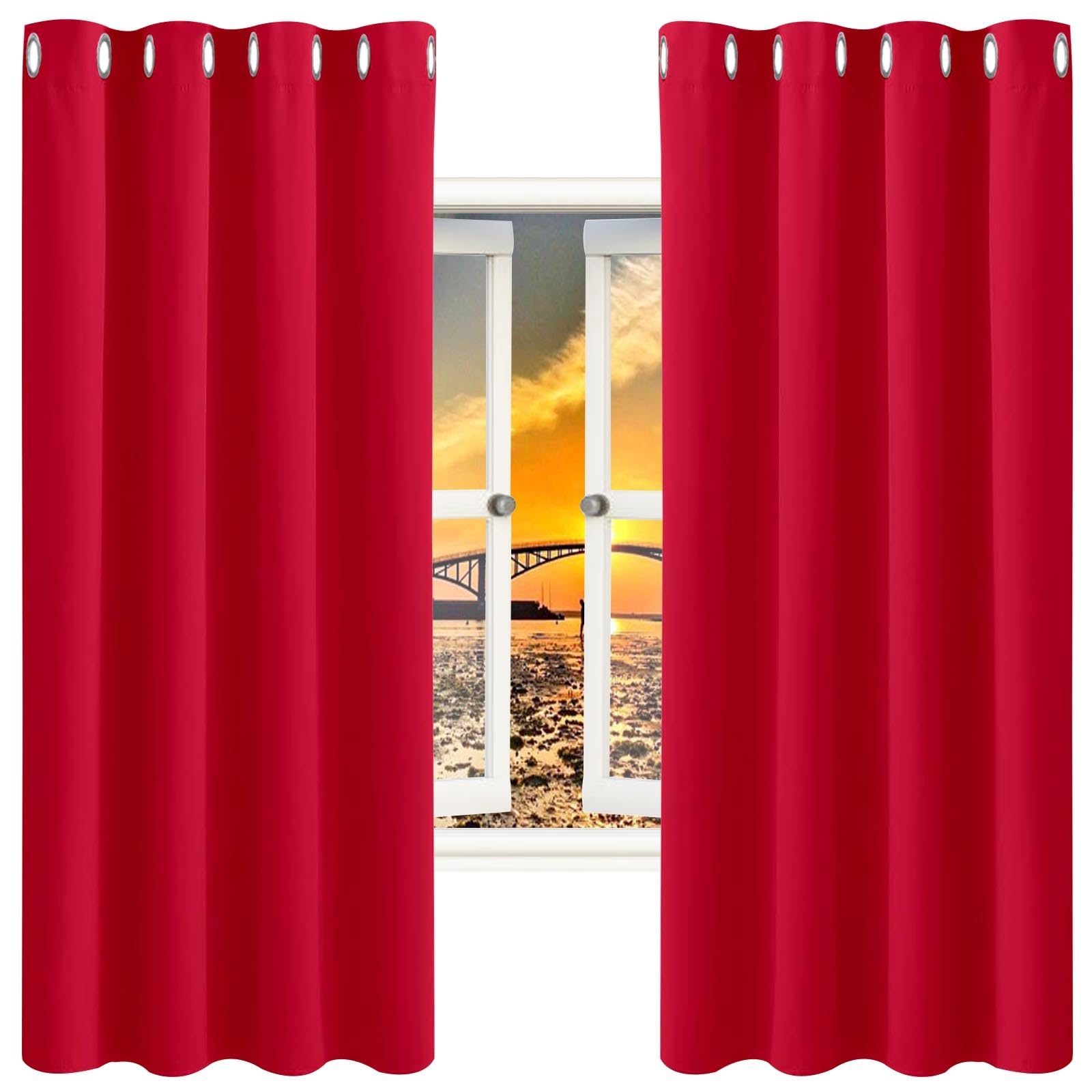 GAIFNAG Curtains Kitchen Curtains 180 x 100 cm Insulated Energy Efficiency Eyelet, Multiple Size and Colour Natural Linen Sheer Curtain Drapes for Apartment/Hotel Dorm, Red — image 1