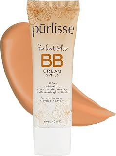 Purlisse Perfect Glow BB Cream SPF 30 Medium Tan - Matte Dewy Finish with Goji & Hawthorn Berry for Radiant Skin (1.4 oz)