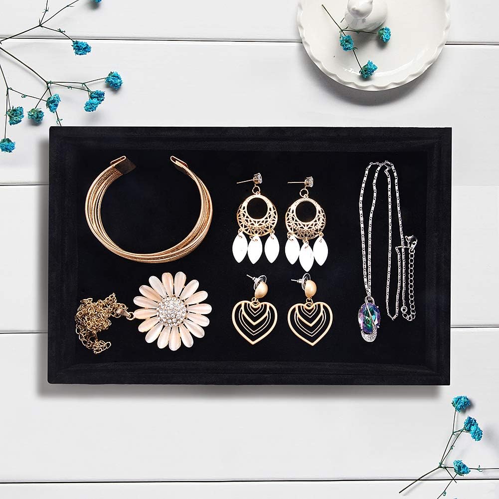 Velvet Jewelry Tray, Stackable Showcase Display Organizer for Ring Earring Necklace Pendants Bracelet (Grey) : Clothing, Shoes & Jewelry