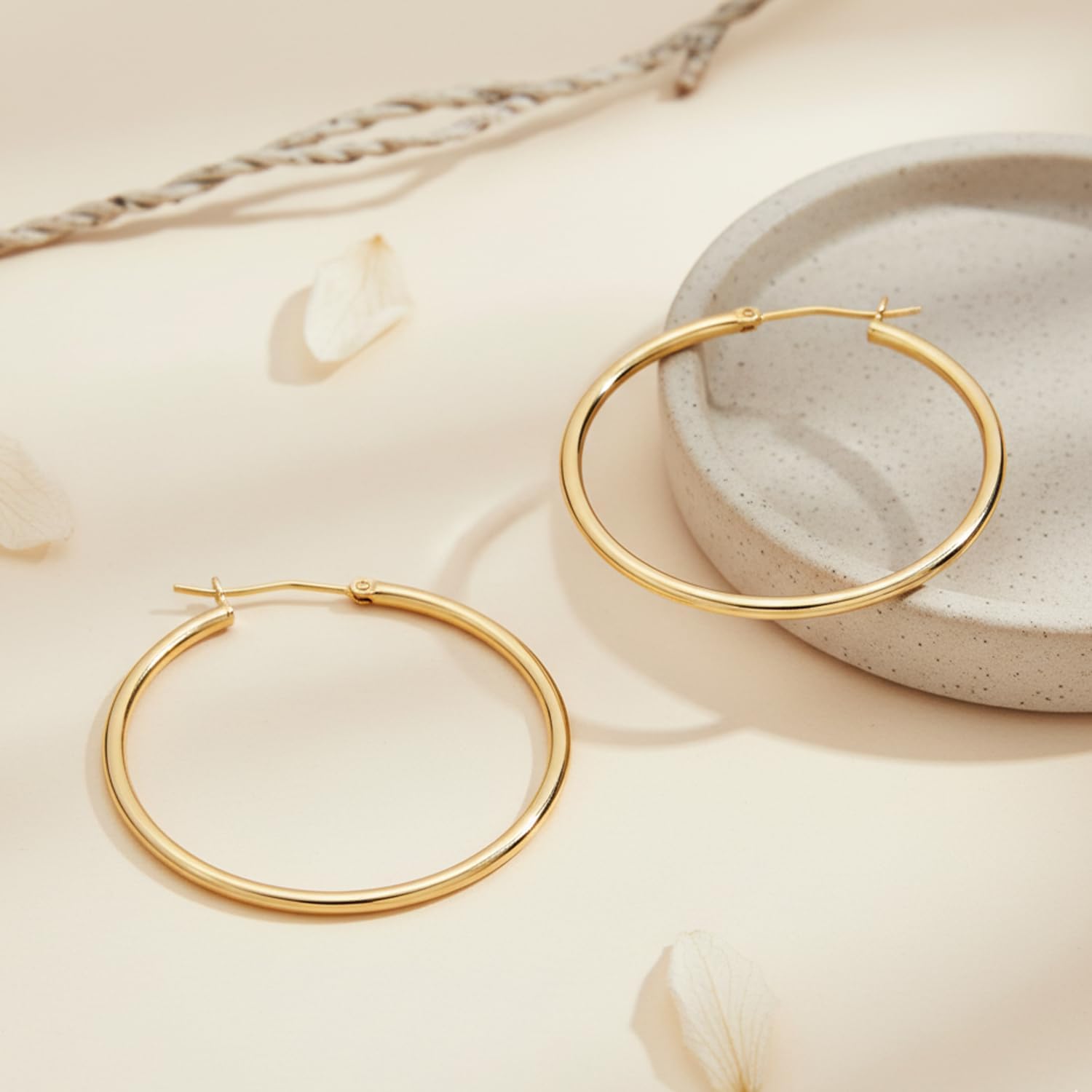 14K Gold Earrings for Women 14K Gold Hoop Earrings for Women Gold Hoop Earring for Womens Hoops Lightweight Classic Hoops Earring for Womens 12/14/16/18/20/25/30/35/40/45/50mm