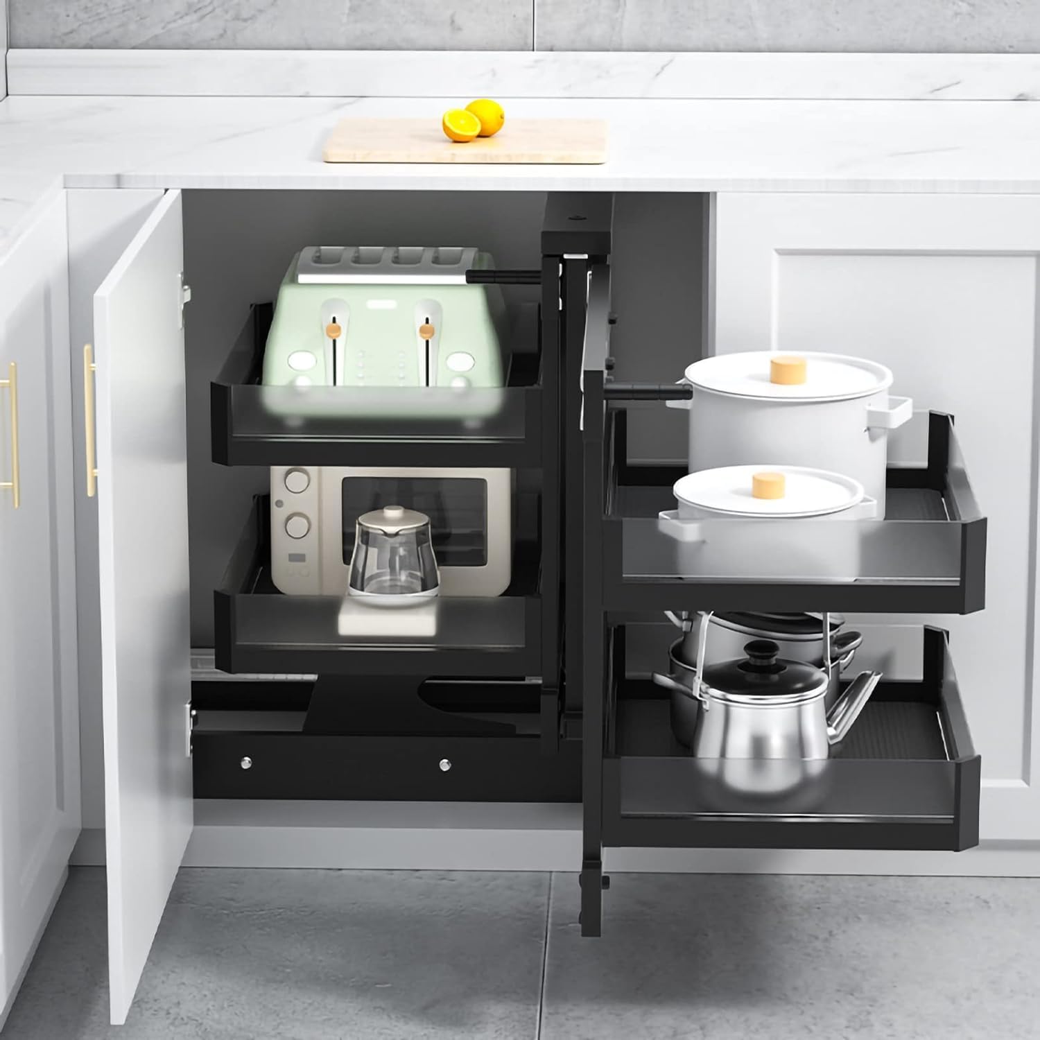 Robuster Küchenschrank, Eckschrank, ausziehbar, mit 4 Körben, Ablage, Aufbewahrung, Topf, Geschirrregal für Zuhause, Küche Küche, Haushalt & Wohnen