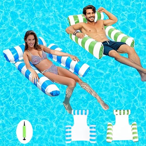 2 Pack Pool Floats Adult, 4-in-1 Inflatable water Hammock, 3 Tubes Inflatable Hammock for Adults, Portable Floating Chair Bed, Pool Floaties Toys for Adults Vacation Fun and Rest, Free inflatable pump