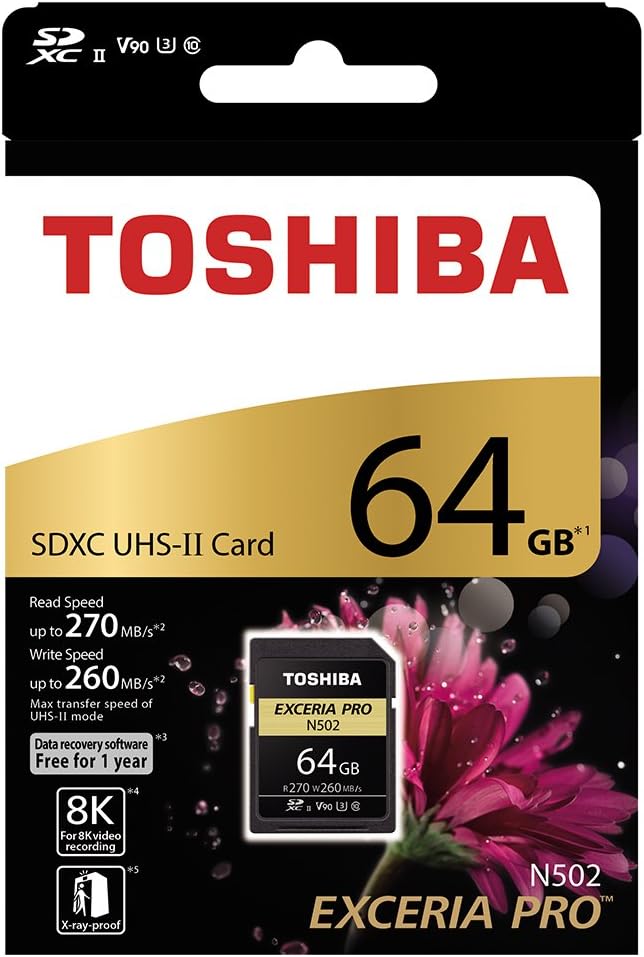 Toshiba EXCERIA PRO N502 64GB SD Memory Card SDHC UHS-II Class 10 U3 8K V90 Video Class Compatible THN-N502G0320A6