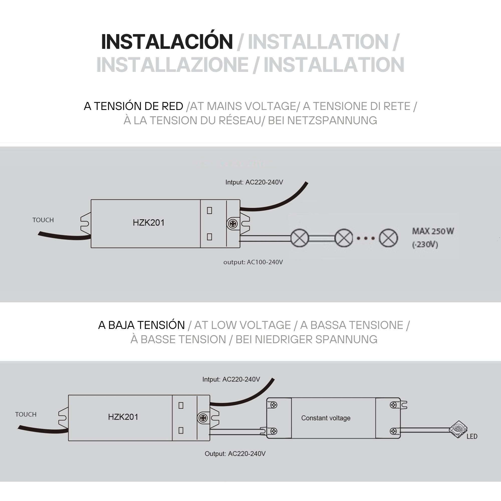 Relé electrónico sensorial 500W modelo HZK201 con sensor tactil ajustable