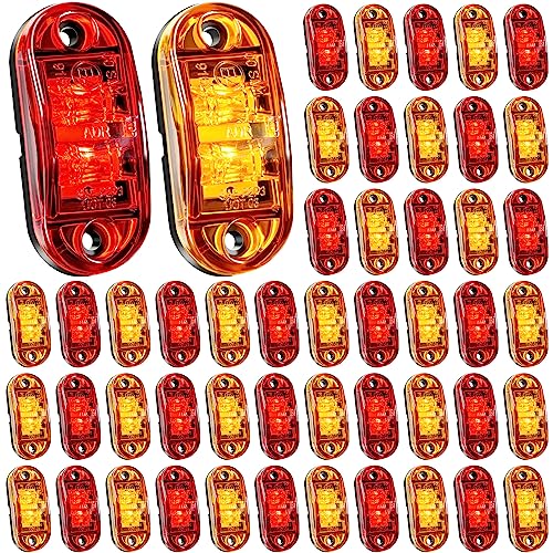 Image of Retisee 50 Pcs LED Trailer Lights 2.5 Inch Oval Trailer Marker Lights Automotive Side Marker Running Light 2 Diode Universal LED Light Kit for RV Camper Truck Van Boat (Amber, Red)