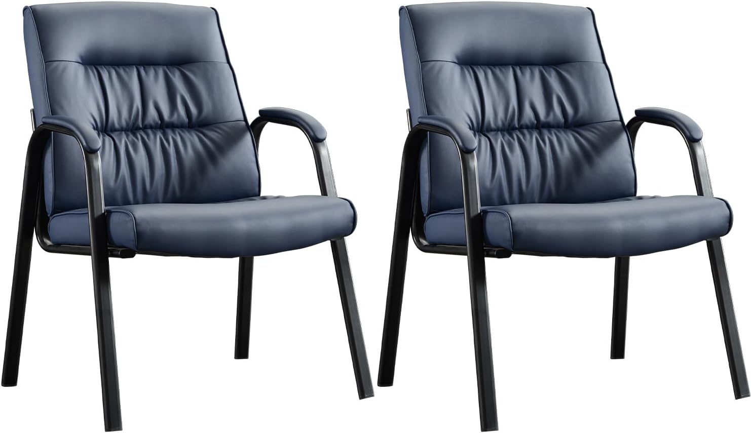 Big&Wide Office Guest Reception Chair Set of 2, Conference Room Chairs Waiting Room Chairs 2 Pack, Modern Leather Office Desk Chair No Wheels(Navy Blue)