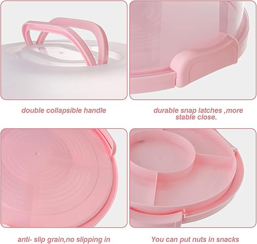Miniatura 4 de ZWYSLFCY Porta pasteles de 10 pulgadas con tapa y asa, soporte redondo grande para pasteles con tapa, recipientes herméticos sin BPA, caja de