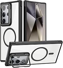 JMstore Magnetic Case for Samsung Galaxy S24, Full Protection Camera Lens, with Built-in Hidden Stand, Scratch-Resistant Translucent Matte Back - Black