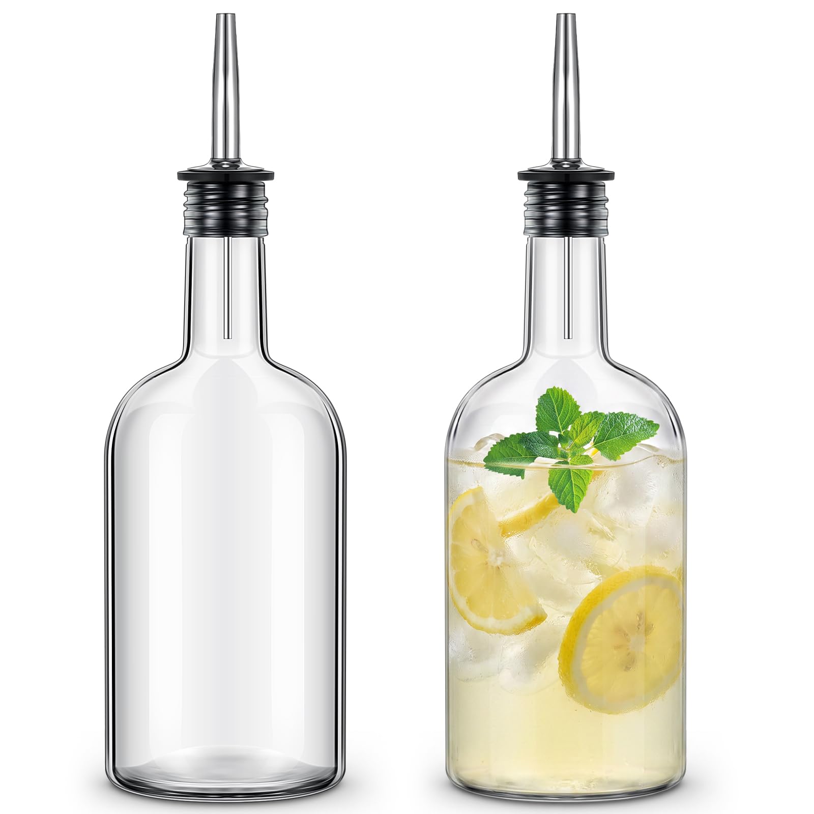 Baderke Lot de 2 bouteilles de sirop en verre de 500 ml pour café, bar, liqueur, bouteilles à long goulot avec bec verseur et bouchons pour liqueur, vin, jus, sirop de neige