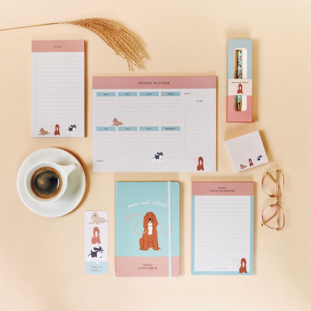 Cute Creations Dog Lovers Stationery Gift Set, 7 Piece Collection, A4/A5 Size, Includes Notebook, Planner, Notepad, Pen, Sticky Notes (Spaniel Gift Set) - Image 2