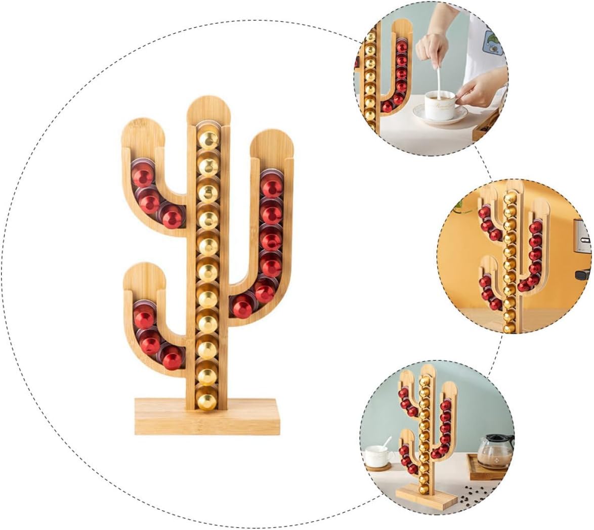Unomor Cactus-shaped Storage Rack Coffee Pod Holder Organizer Bamboo Holder Coffee Accessories Bamboo Stand