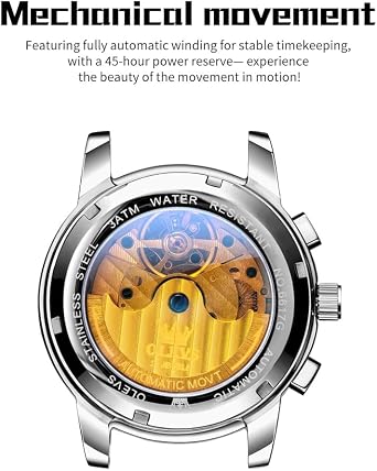 OLEVS Men Watch Automatic Mechanical Skeleton Moon Phase Dress Business Stainless Steel 3AT Waterproof Luminous Men Wrist Watch