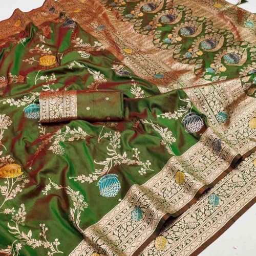 Image of SWORNOF Women's Pure Silk Saree With Blouse Piece