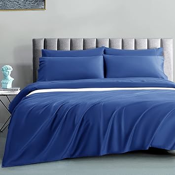 1200 Thread Count Cotton Sheets, 100% Egyptian Cotton Sheet for King Size Bed, Sateen Weave Bed Sheets 17-Inch Deep Pocket - Breathable and Hypoallergenic - 4 Piece Ocean Blue, King