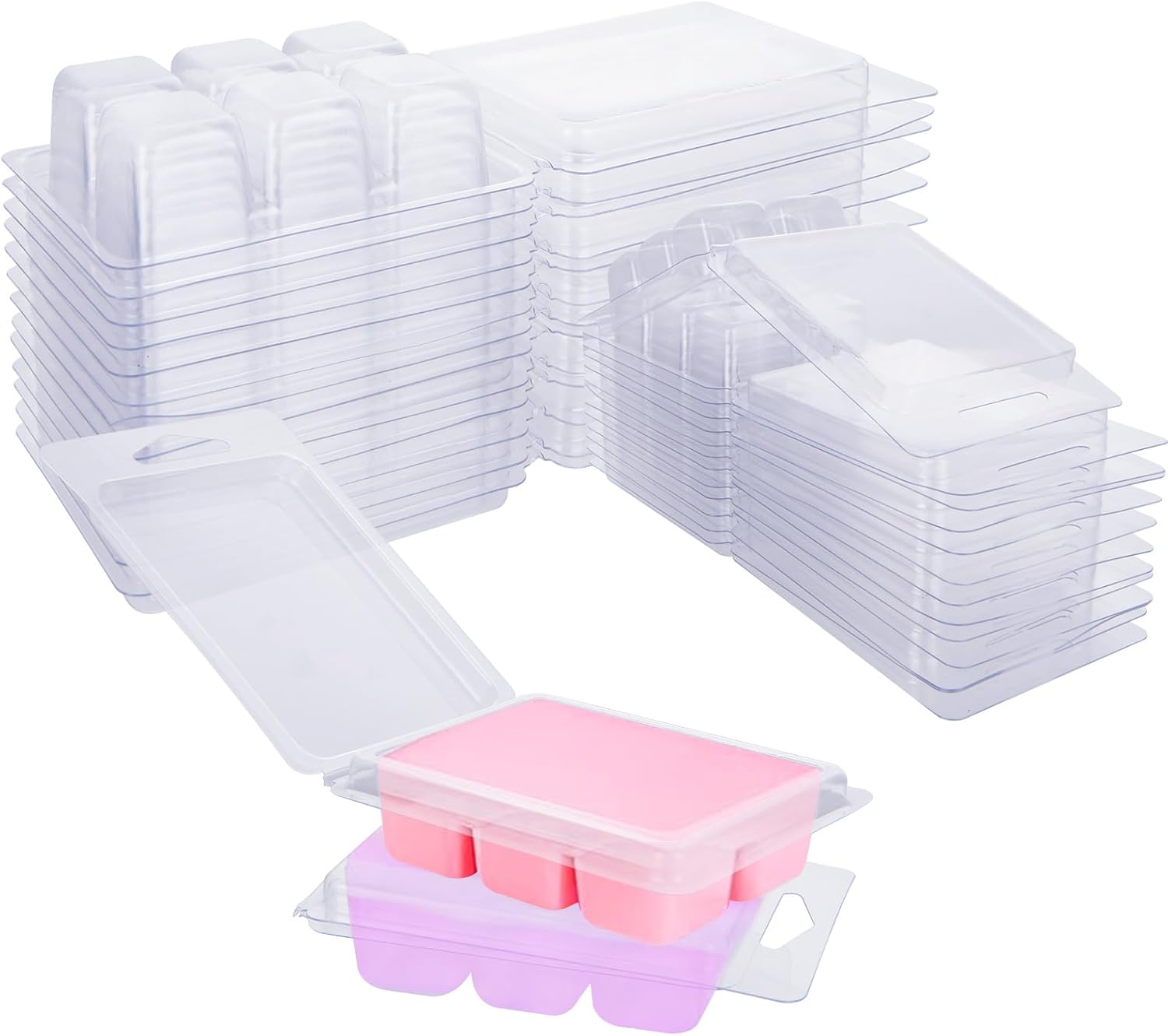 JMIATRY 150 Packs Wax Melt Containers Bulk 6 Cavity Square Plastic Wax Melt Molds Clamshells for Waxs Melts Clear Waxs Melts Clamshells, Empty Candle Melt-Molds