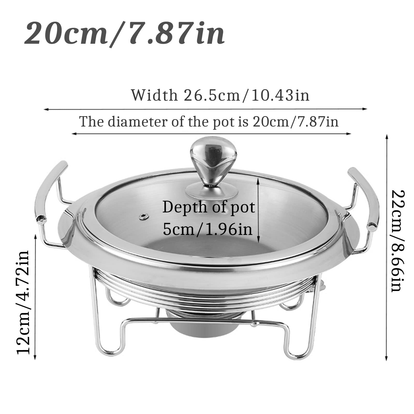 2/4 Pack Visible Chafing Dish Set, Stainless Steel Round Buffet Server Warming Tray for Parties Weddings And Events, with Glass Lid, Food Pan And Fuel Holder,4 Pack,24Cm(4 Pack-20Cm)