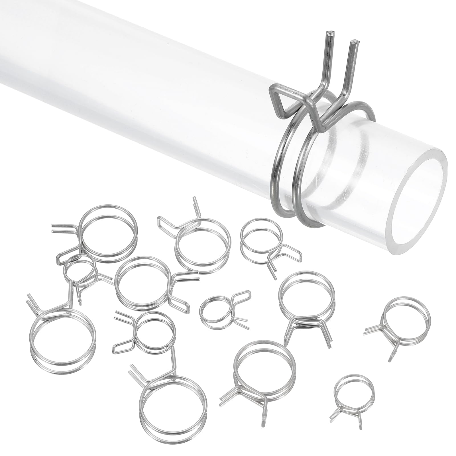 QUARKZMAN 10 stuks veerslangklemmen met dubbele draad, 30 mm binnendiameter, verstelbare veerklemmen van roestvrij staal, siliconen buis