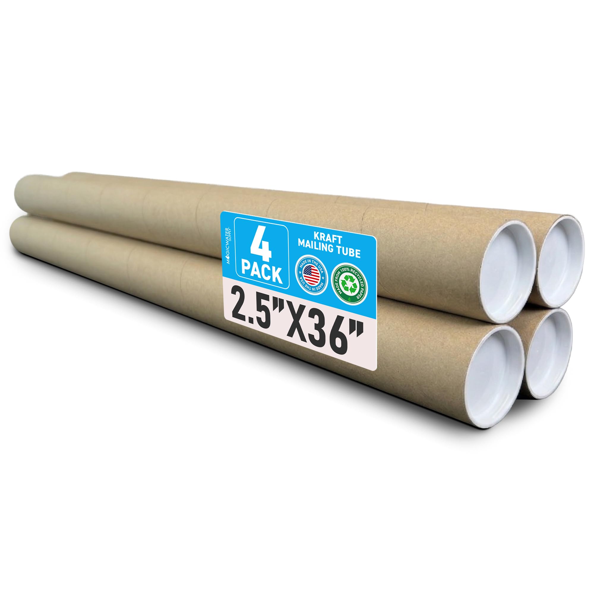 MagicWater Supply Tubo postale – 6,3 x 91,4 cm – Kraft – Confezione da 4 – per spedizione e conservazione di poster, arte, artigianato e documenti