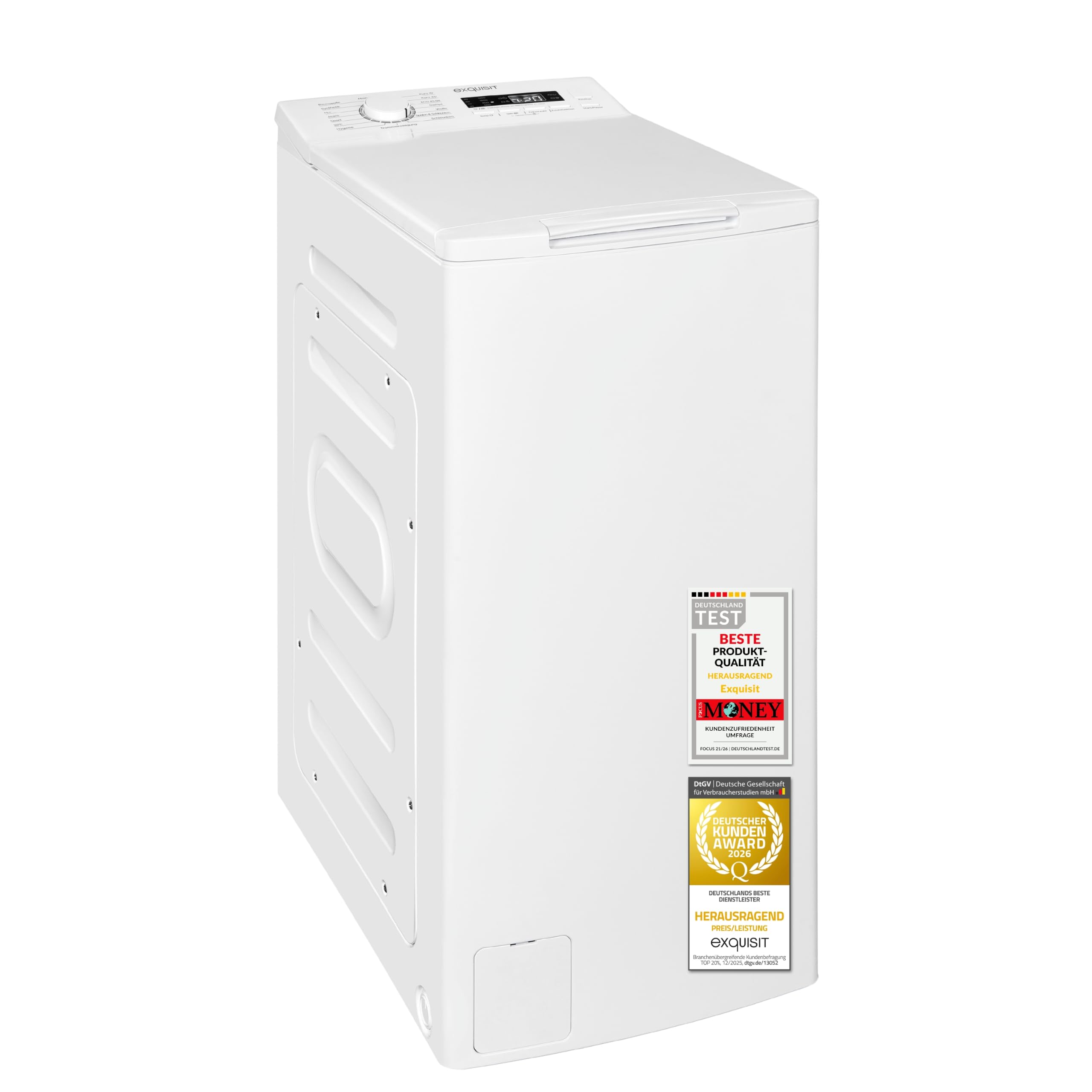 Exquisit Toplader Waschmaschine - 7,5kg, Klasse A, 1200 U/Min, Weiß | Schmale Waschmaschine mit 15 Programmen, Aquastop und Startverzögerung - ideal als platzsparende Kleine Waschmaschine.