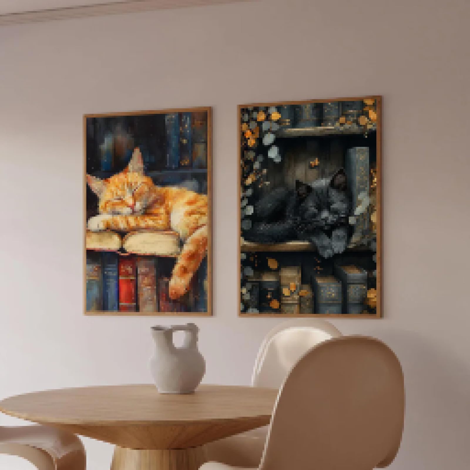 ZHUOYA Uroczy kot i książka plakat obraz na płótnie nowoczesny dom salon sypialnia pokój gier bar klub nowoczesny dom sztuka dekoracja 80 x 120 cm x 2 bez ramy