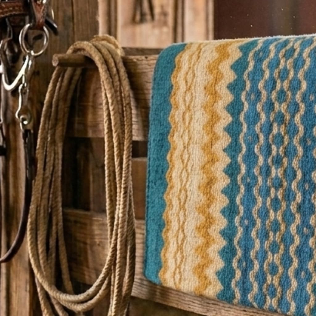Western Show Saddle Pad/Blanket for Horses - Handmade Wool Saddle Blanket with New Zealand Design, Thick, Durable & Comfortable for Horse Riding (34” L x 40” W x 1) M09