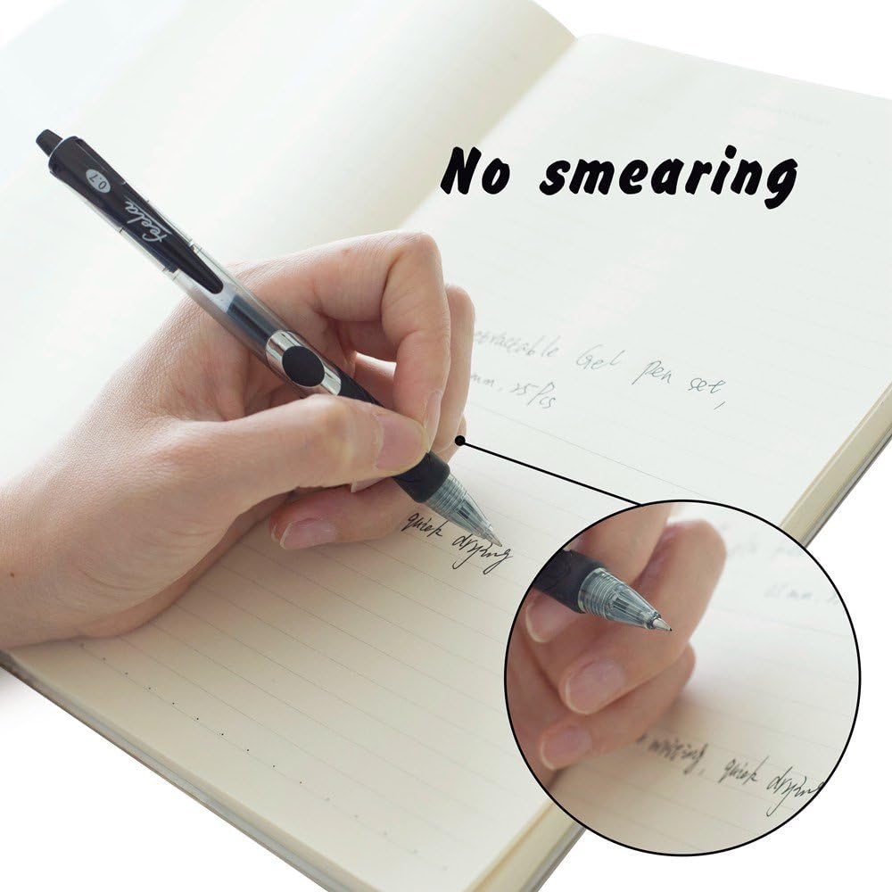 Gel Pens, 40 Pack Black Ink Gel Retractable Medium Point Pens Set by Feela, 20 Rollerball Pens with 20 Refills Smooth Writing with Comfort Grip