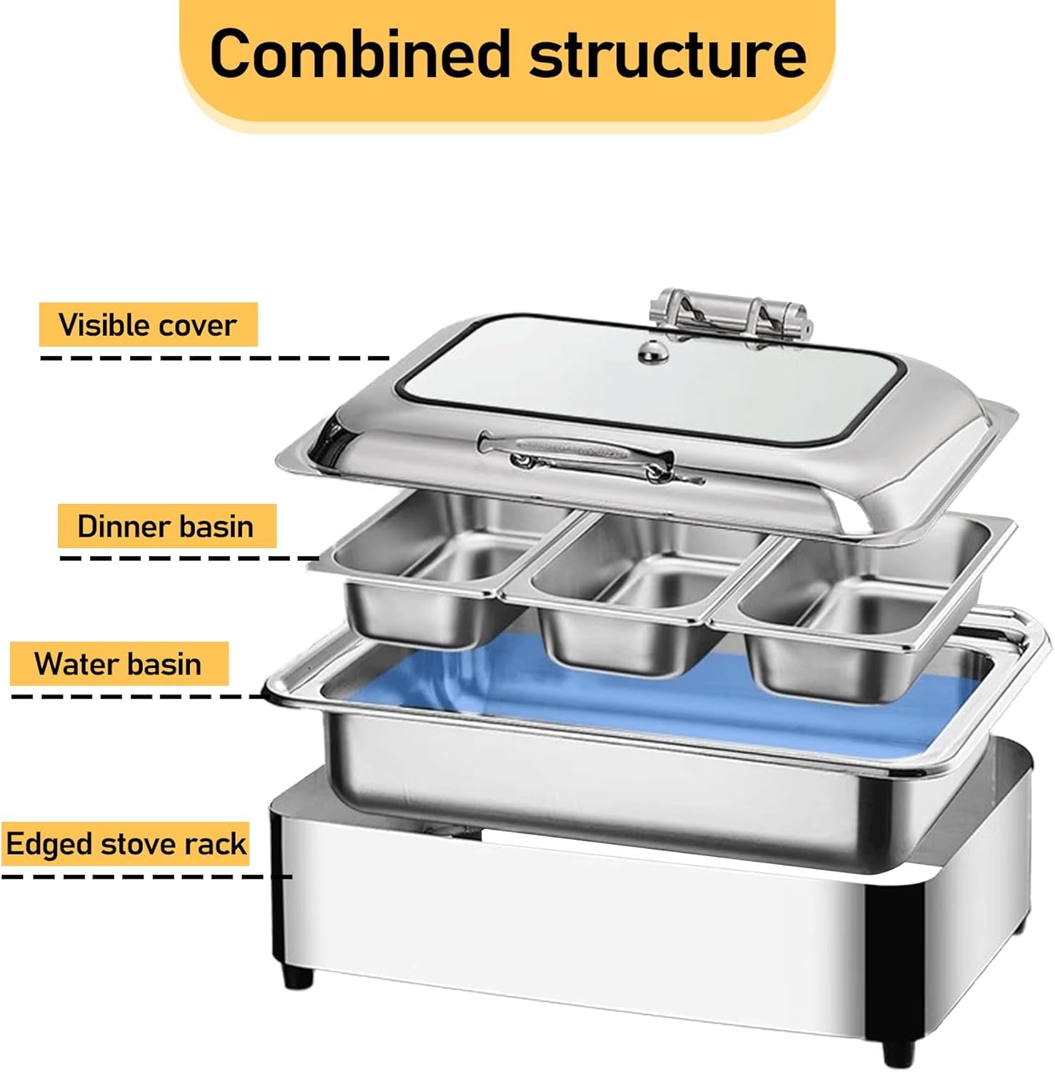 Chafing Dish Elettrico, 9L Scaldavivande Commerciale Contenitore Scalda Cibo Acciaio Inox con on Coperchio in Vetro Trasparente, Scaldavivande Elettrico per Buffet e Feste (GN1/1)