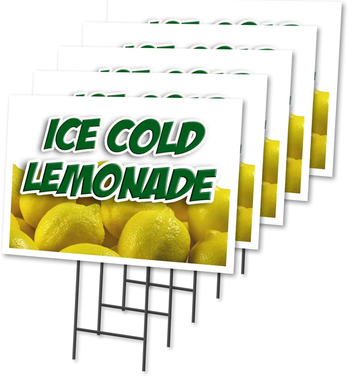 Lemonade 1 2 Pack of 12" x 16" Yard Sign & Stake | Advertise Your Business | Stake Included Image On Both Sides | Made in The USA
