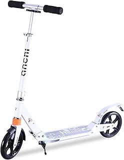 سكوتر بعجلات كبيرة للكبار من زد سي ام، دراجة دفع قابلة للطي مع فرامل قدم وارتفاع قابل للتعديل، سكوتر بعجلات كبيرة تدعم وزن 100 كجم للنساء والمراهقين للتجول في المدينة، أبيض